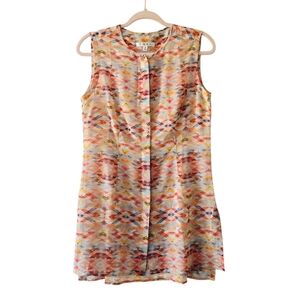 CAbi Avery Aztec Multicolor Sheer Sleeveless Button Down Tunic Style 760 Small